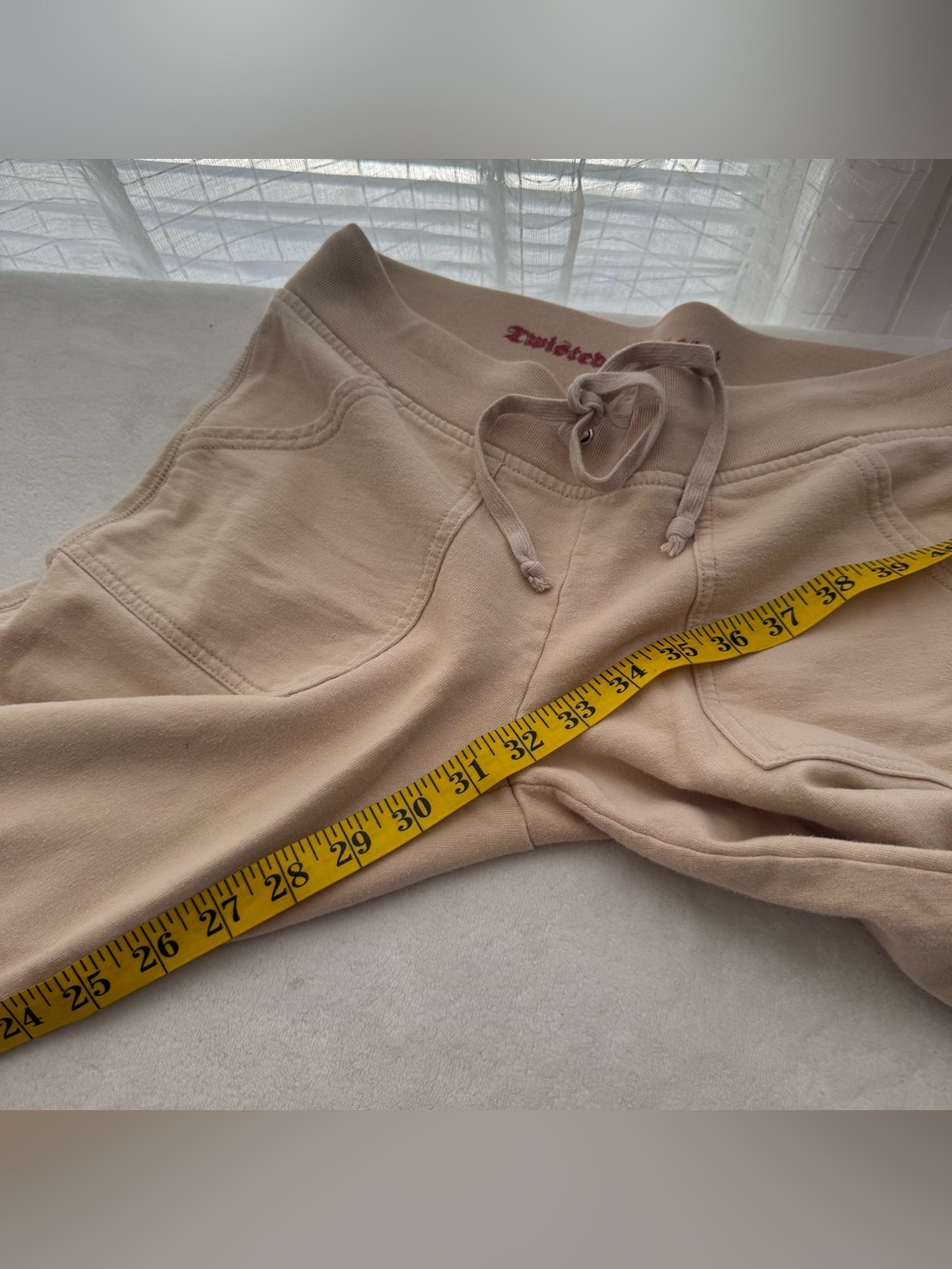 Twisted Heart 100% Cotton Flare Bottom Lounge Pants Small Cream Beige Y2K Casual - Picture 10 of 10